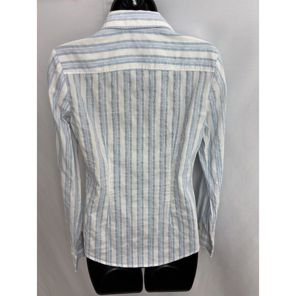 Theory Womens Button Front Long Sleeve Collared Shirt Striped White Blue Size S - Picture 5 of 9
